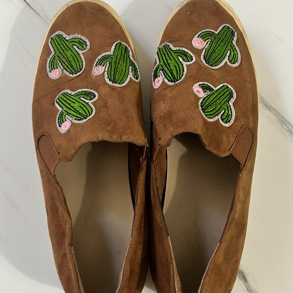 Ariat Brown Suede Flats with Cactus Embroidery